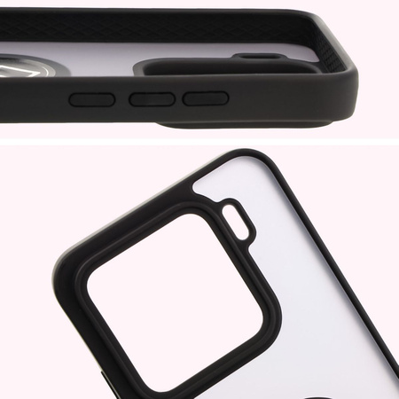 Etui z uchwytem na palec Bizon Case Hybrid Ring do Xiaomi 15, przydymione z czarną ramką