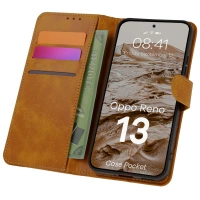 Etui z klapką Bizon Case Pocket do Oppo Reno13, brązowe