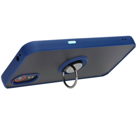 Etui z uchwytem na palec Bizon Case Hybrid Ring do Galaxy Xcover7, przydymione z granatową ramką