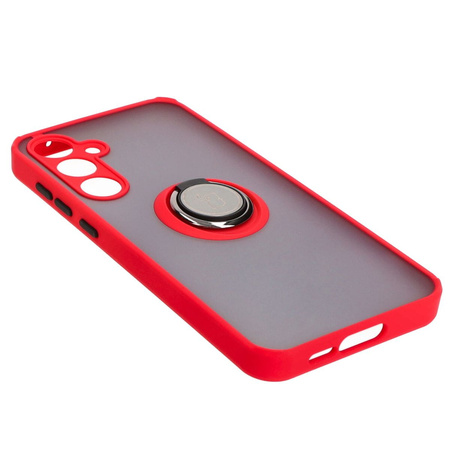 Etui z uchwytem na palec Bizon Case Hybrid Ring do Galaxy A55 5G, przydymione z czerwoną ramką