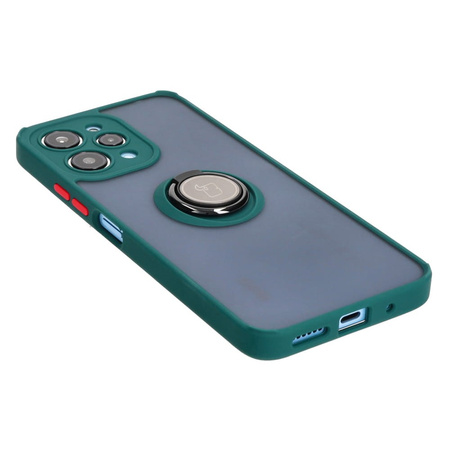 Etui z uchwytem na palec Bizon Case Hybrid Ring do Xiaomi Redmi 12, przydymione z ciemnozieloną ramką