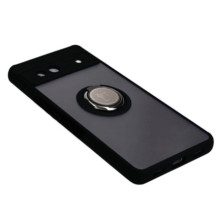 Etui z uchwytem na palec Bizon Case Hybrid Ring do Google Pixel 7A, przydymione z czarną ramką