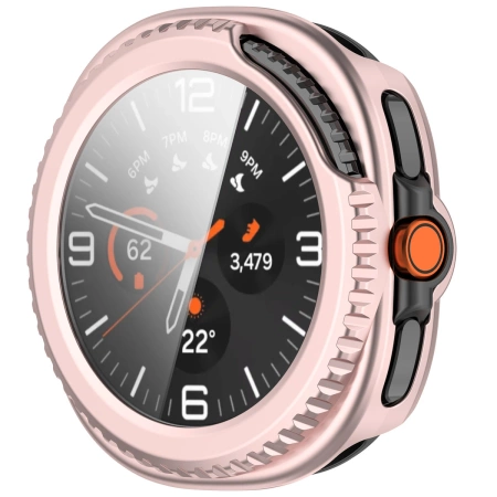 Etui ze szkłem do zegarka Bizon Case Watch Adamo do Samsung Galaxy Watch 8 Classic 46 mm, satynowo różowe