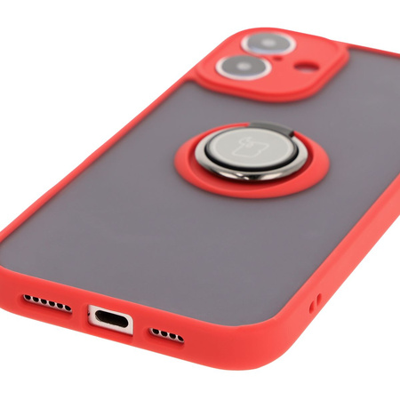 Etui z uchwytem na palec Bizon Case Hybrid Ring do iPhone 16 Plus, przydymione z czerwoną ramką