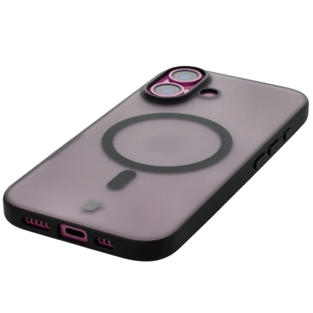 Etui z pierścieniem magnetycznym Bizon Case MatteO do iPhone 16, półprzezroczyste z czarną ramką