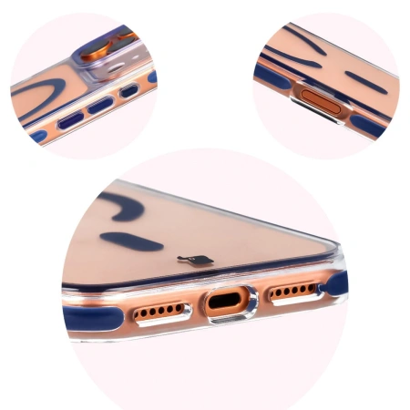 Etui z pierścieniem magnetycznym Bizon Case Marco do iPhone 17 Pro Max, przezroczyste z niebieską ramką