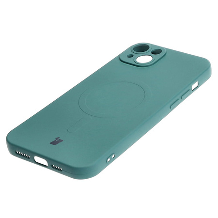 Etui silikonowe z pierścieniem magnetycznym Bizon Case Silicone Magnetic do iPhone 14 Plus, ciemnozielone