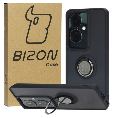 Etui z uchwytem na palec Bizon Case Hybrid Ring do Oppo Reno11 F 5G, przydymione z czarną ramką