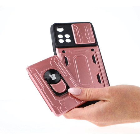 Etui Bizon Case Camshield Card Slot Ring do Xiaomi Redmi Note 11 Pro+ 5G, jasnoróżowe