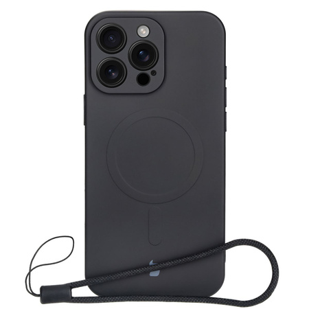 Silikonowe etui z pierścieniem magnetycznym Bizon Case Silicone Magnetic do iPhone 16 Pro, czarne