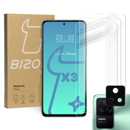 Szkło hartowane Bizon Glass Clear - 3 szt. + obiektyw, Xiaomi Poco F4