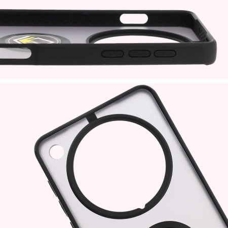 Etui z uchwytem na palec Bizon Case Hybrid Ring do Oppo Find X8 Pro, przydymione z czarną ramką