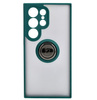 Etui z uchwytem na palec Bizon Case Hybrid Ring do Galaxy S24 Ultra, przydymione z ciemnozieloną ramką