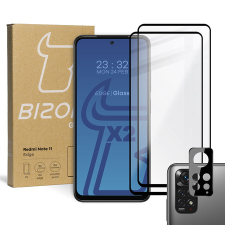 2x Szkło + szybka na aparat Bizon Edge Pack do Redmi Note 11