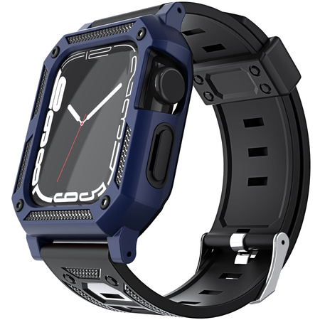 Etui z paskiem Bizon Strap + Case Watch Armor do Apple Watch 40 / 41mm, granatowe