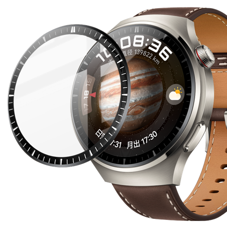 Szkło hybrydowe Bizon Glass Watch Edge Hybrid dla Huawei Watch 4 Pro / 4 Pro Space Edition, czarne