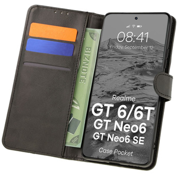 Etui z klapką Bizon Case Pocket do Realme GT 6 / 6T / Neo 6 / Neo 6 SE, czarne