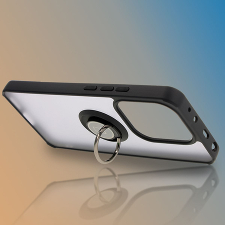 Etui z uchwytem na palec Bizon Case Hybrid Ring do Xiaomi Redmi Note 14 4G, przydymione z czarną ramką