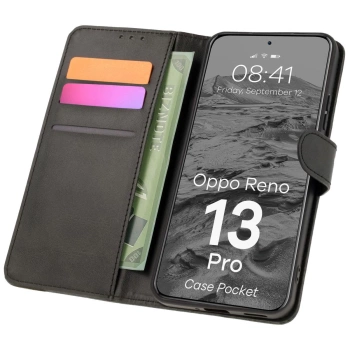 Etui z klapką Bizon Case Pocket do Oppo Reno13 Pro, czarne