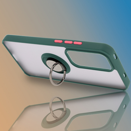 Etui z uchwytem na palec Bizon Case Hybrid Ring do Oppo Reno 12 Pro, przydymione z ciemnozieloną ramką