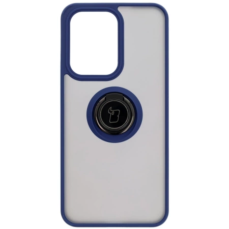 Etui z uchwytem na palec Bizon Case Hybrid Ring do Oppo Reno13 Pro, przydymione z granatową ramką