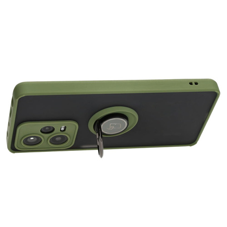 Etui z uchwytem na palec Bizon Case Hybrid Ring do Xiaomi Redmi Note 12 Pro+ 5G, przydymione z zieloną ramką