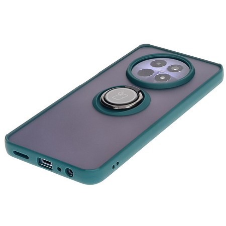 Etui z uchwytem na palec Bizon Case Hybrid Ring do Realme 12 / 12x, przydymione z ciemnozieloną ramką