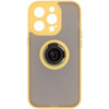Etui z uchwytem na palec Bizon Case Hybrid Ring do iPhone 14 Pro, przydymione z żółtą ramką