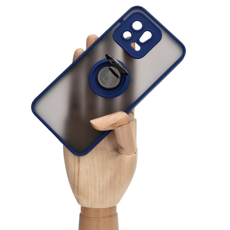 Etui z uchwytem na palec Bizon Case Hybrid Ring do Xiaomi 13, przydymione z granatową ramką