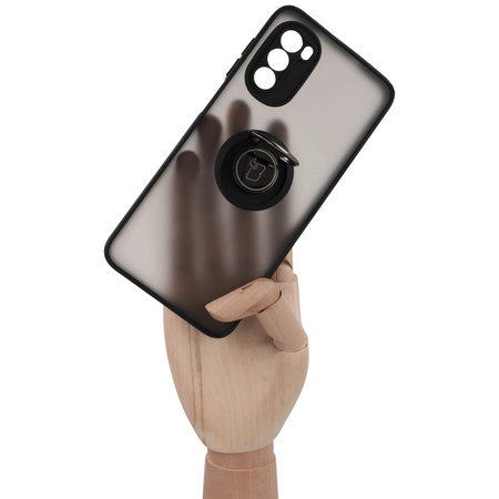 Etui z uchwytem na palec Bizon Case Hybrid Ring do Motorola Moto G52 / G82, przydymione z czarną ramką