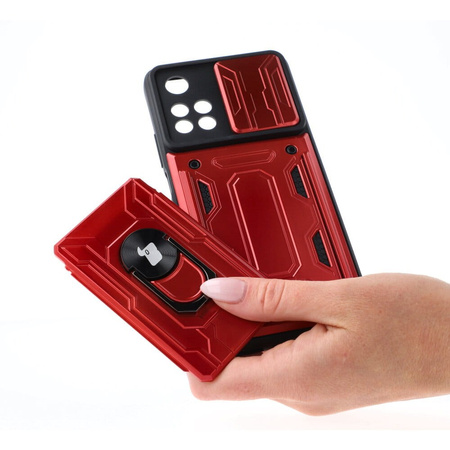 Etui Bizon Case Camshield Card Slot Ring do Xiaomi Redmi Note 11 Pro+ 5G, czerwone