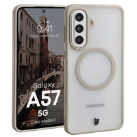 Etui z pierścieniem magnetycznym Bizon Case MatteO do Galaxy A57 5G, przydymione-beżowe