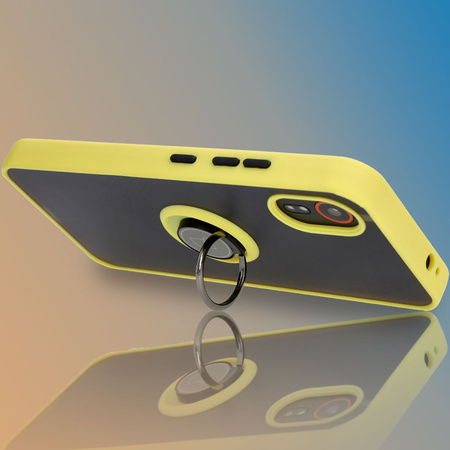 Etui z uchwytem na palec Bizon Case Hybrid Ring do Galaxy Xcover7, przydymione z żółtą ramką