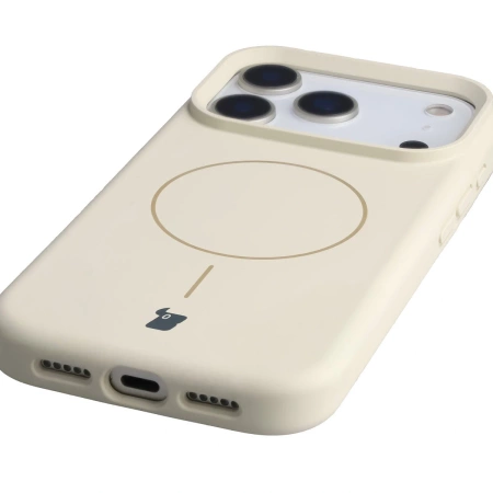 Silikonowe etui z pierścieniem magnetycznym Bizon Soft Case Magnetic do iPhone 17 Pro, écru