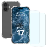 Elastyczne etui + 2x szkło hartowane Bizon Case Clear Pack do iPhone 17