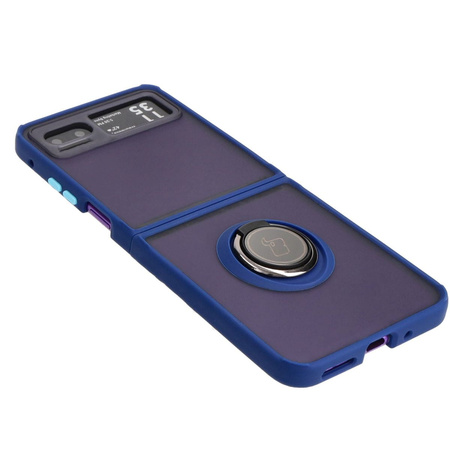 Etui z uchwytem na palec Bizon Case Hybrid Ring do Motorola Razr 40, przydymione z granatową ramką
