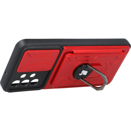 Etui Bizon Case Camshield Card Slot Ring do Galaxy A13 4G, czerwone