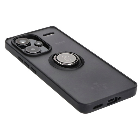 Etui z uchwytem na palec Bizon Case Hybrid Ring do Xiaomi Redmi Note 13 Pro+ 5G, przydymione z czarną ramką