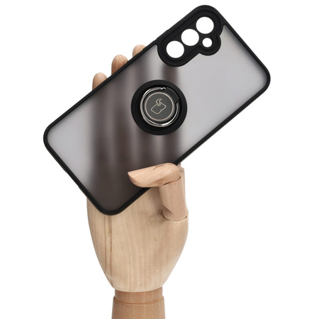 Etui z uchwytem na palec Bizon Case Hybrid Ring do Galaxy A34 5G, przydymione z czarną ramką