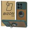 Etui z uchwytem na palec Bizon Case Hybrid Ring do Xiaomi Poco X6 Pro, przydymione z ciemnozieloną ramką