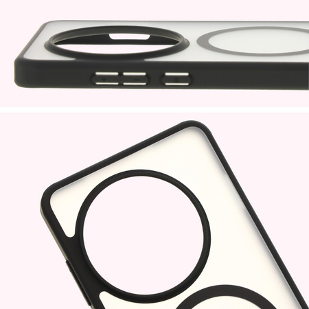 Etui z pierścieniem magnetycznym Bizon Case MatteO do OnePlus 13, półprzezroczyste z czarną ramką
