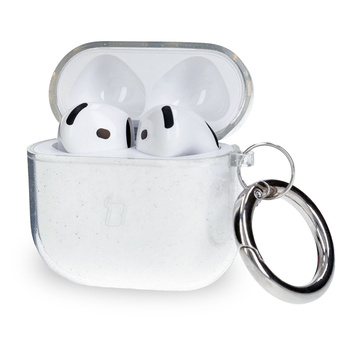 Elastyczne etui z karabińczykiem Bizon Case Headphone Clear do AirPods 4 przezroczysto-brokatowe