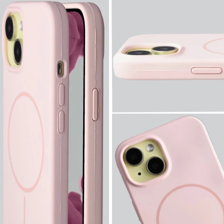 Silikonowe etui z pierścieniem magnetycznym Bizon Soft Case Magnetic do iPhone 15, jasnoróżowe