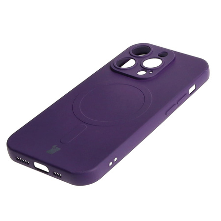 Etui silikonowe z pierścieniem magnetycznym Bizon Case Silicone Magnetic do iPhone 14 Pro, śliwkowe