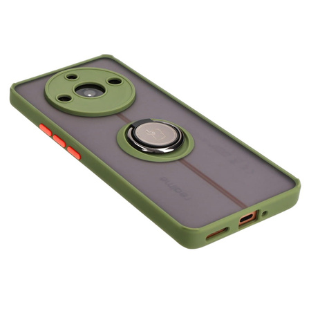 Etui z uchwytem na palec Bizon Case Hybrid Ring do Realme 11 Pro / 11 Pro+, przydymione z zieloną ramką