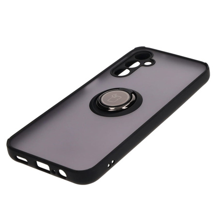 Etui z uchwytem na palec Bizon Case Hybrid Ring do Galaxy M14 5G, przydymione z czarną ramką
