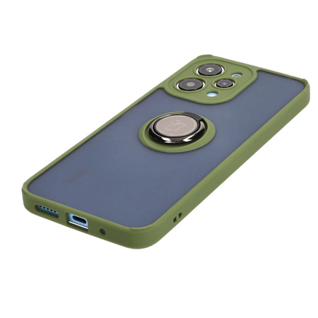 Etui z uchwytem na palec Bizon Case Hybrid Ring do Xiaomi Redmi 12, przydymione z zieloną ramką