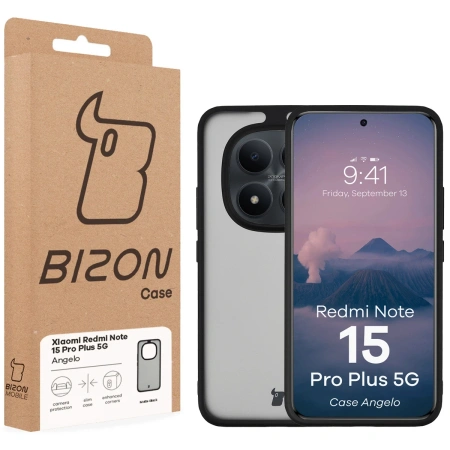 Etui Bizon Case Angelo do Xiaomi Redmi Note 15 Pro Plus 5G, przydymione z czarną ramką