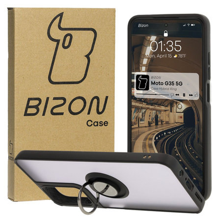 Etui z uchwytem na palec Bizon Case Hybrid Ring do Motorola Moto G35 5G, przydymione z czarną ramką