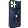 Etui Bizon Case Camshield Card Slot Ring do iPhone 14 Pro Max, granatowe